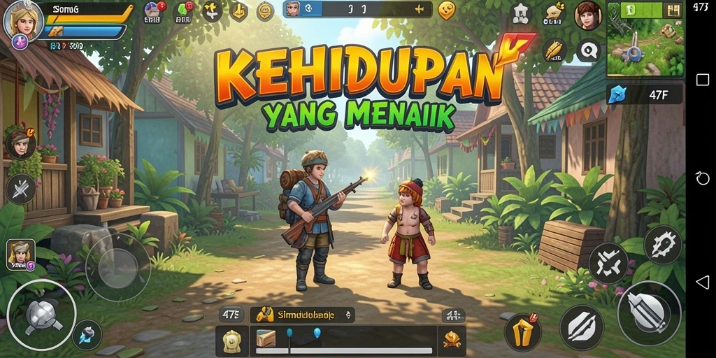 Tampilan gameplay <strong>47F</strong> yang menampilkan interaksi karakter dan lingkungan.