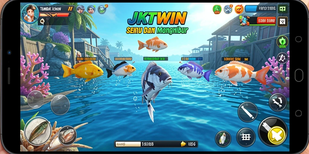 Screenshot JKTWIN menampilkan gameplay seru saat menembak ikan.