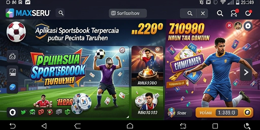 Tampilan gameplay menarik dari aplikasi MAXSERU yang menunjukkan fitur taruhan.