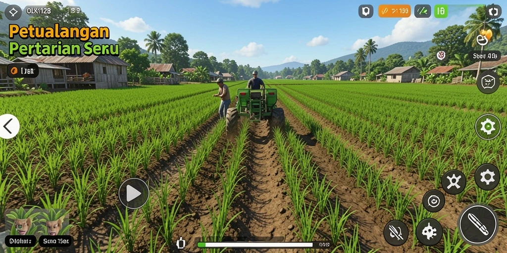 Tampilan screenshot OLX128 dengan aktivitas bertani yang mengasyikkan.