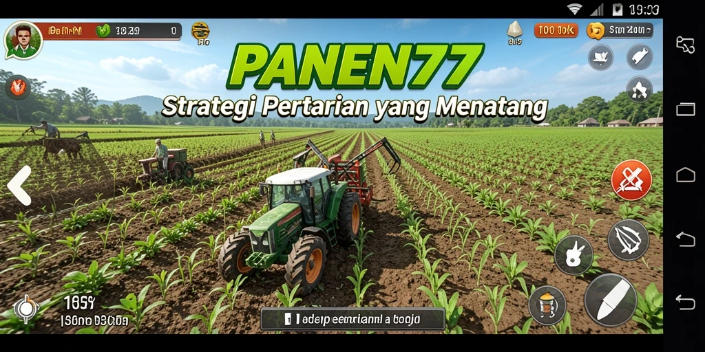 Screenshot gameplay PANEN77 yang menunjukkan kebun yang terkelola baik.
