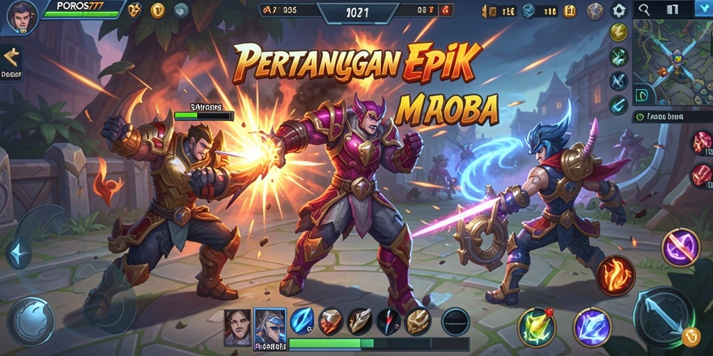 Tampilan gameplay seru di arena pertempuran POROS77.