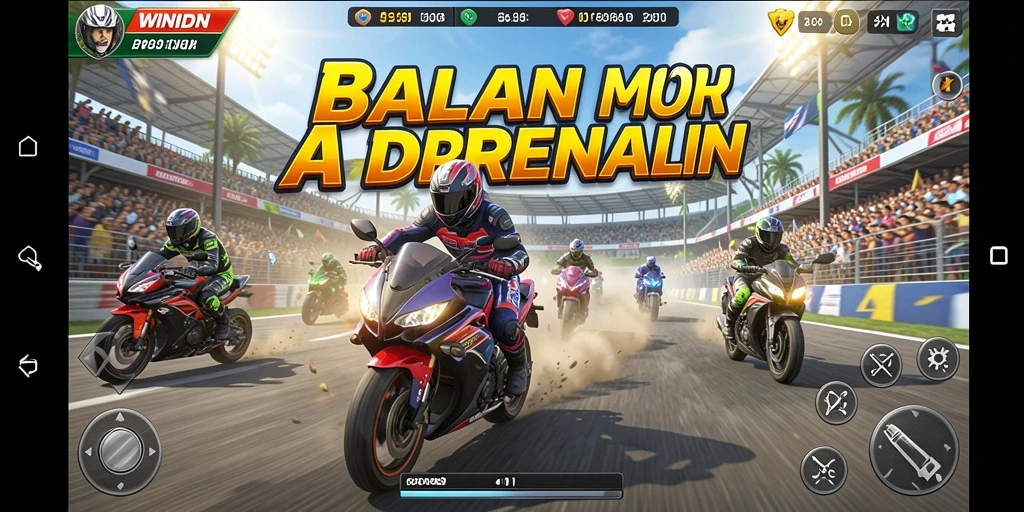 Screenshot gameplay <strong>WINIDN</strong> menampilkan aksi balapan yang cepat dan seru.